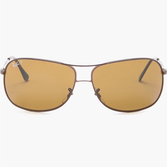 Ray-Ban 64mm Polarized Aviator Sunglasses RB3267 in Brown NWT - Picture 2 of 7